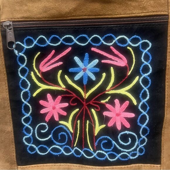 Sudah 100% Wool Brown Multicolor Crossbody Embroidered Floral Boho Retro Ehtnic - Picture 7 of 10
